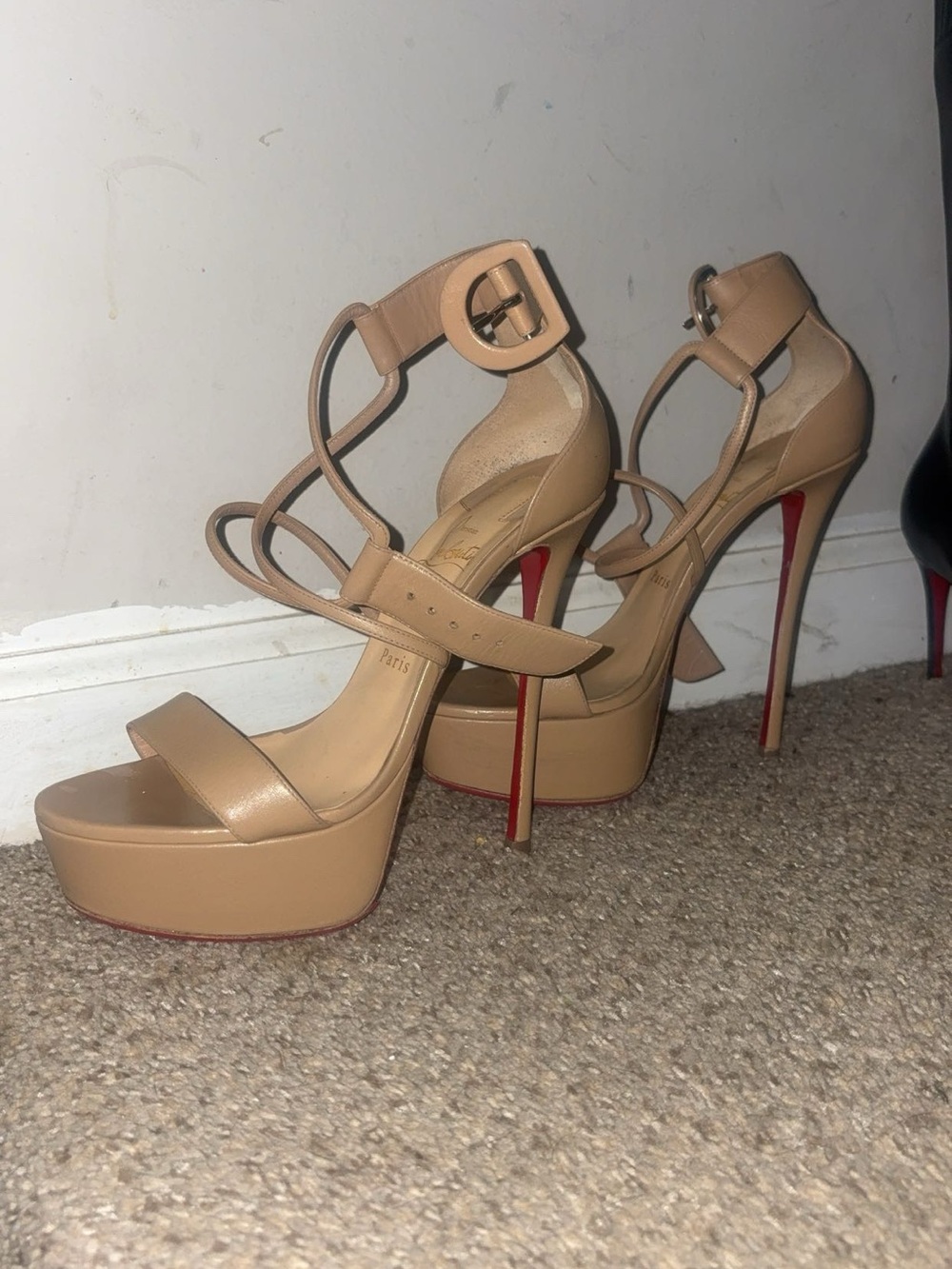 Christian Louboutin Nude Patent Leather Platform Strappy Sandals